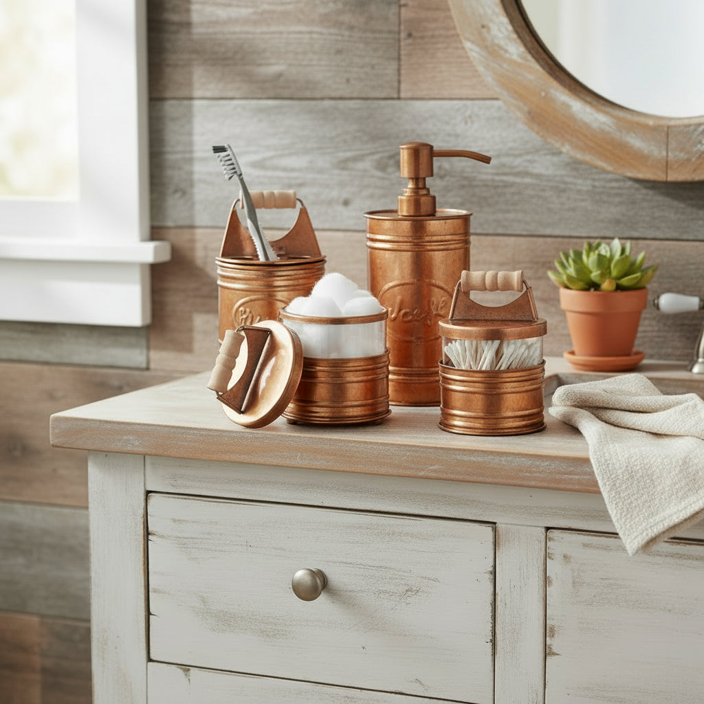 4-Piece Copper Bathroom Accessory Set - Rustic Farmhouse Bathroom Decor – Autumn Alley