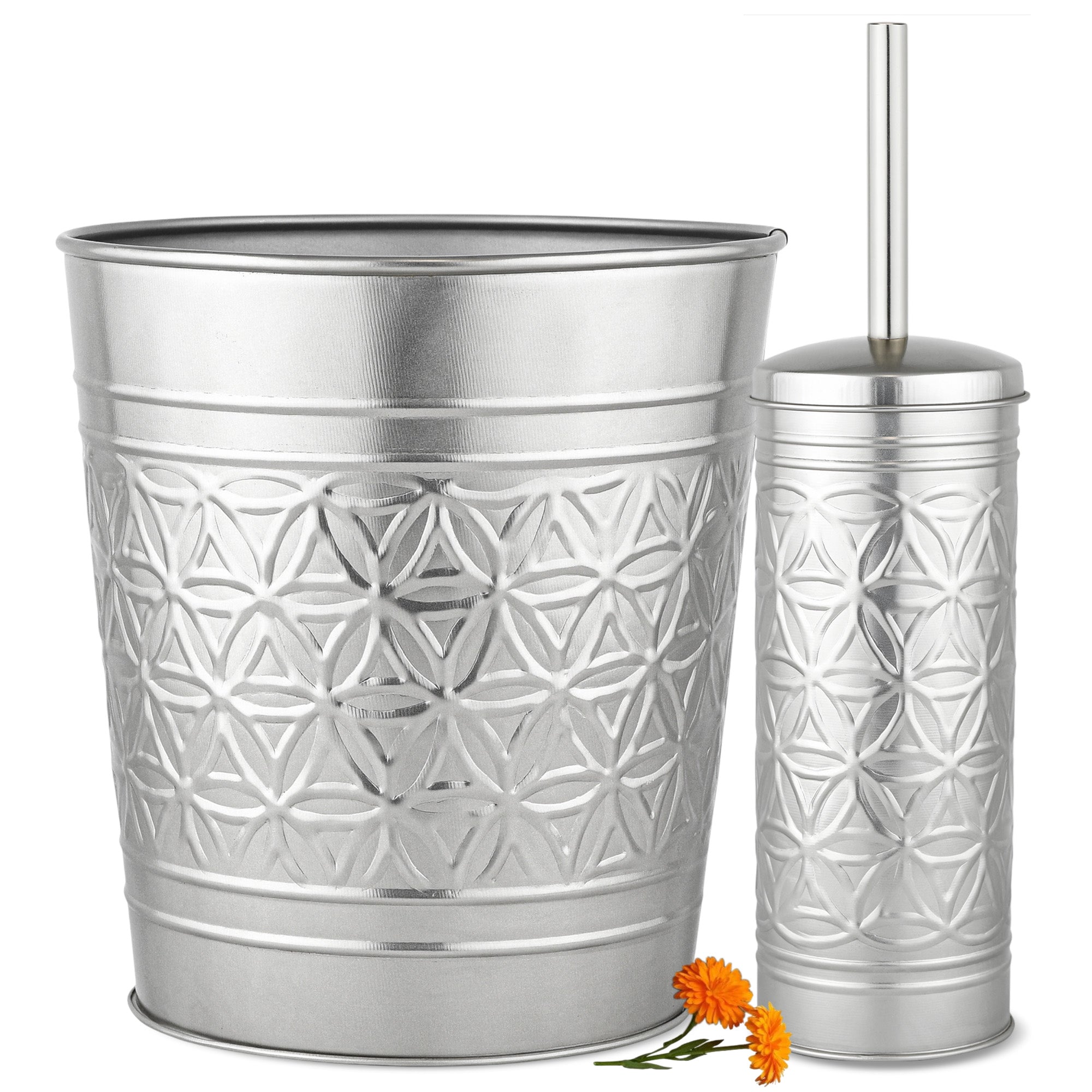 Autumn Alley Brushed Nickel Bathroom Trash Can and Toilet Bowl Brush w