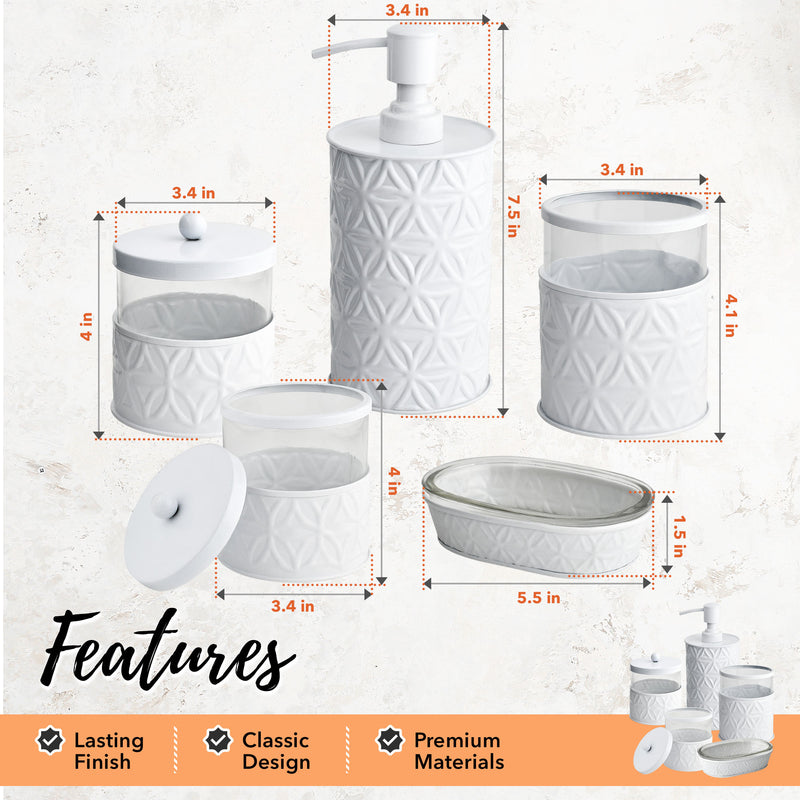 5-Piece White Jamie Line Bathroom Accessories Set