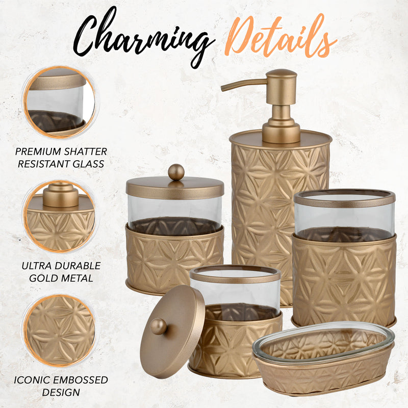 5-Piece Champagne Gold Bathroom Accessories Set