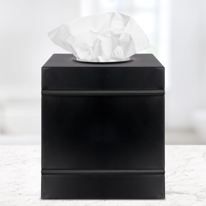 JM Piers Black Toile Square Tissue Box Cover