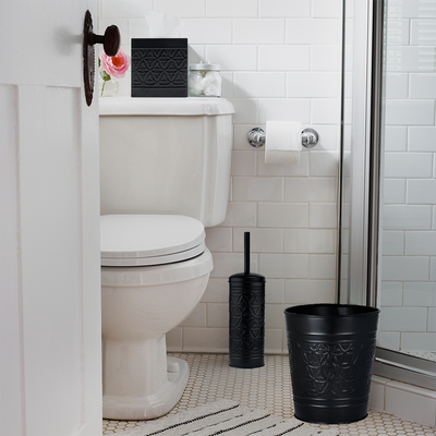 Jamie Collection Matte Black Trash Can & Toilet Brush Set