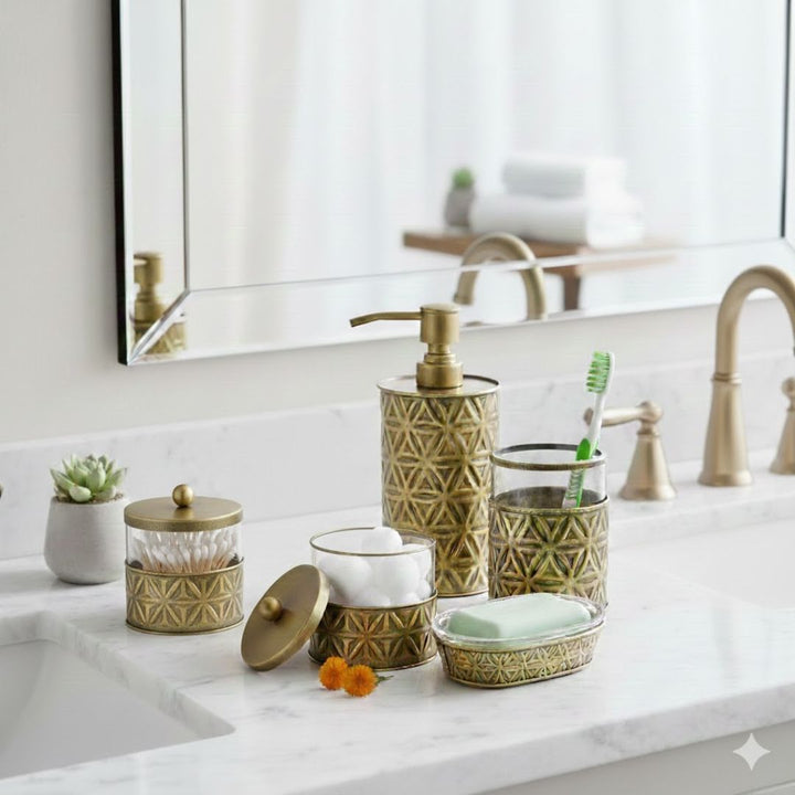 5-Piece Champagne Gold Bathroom Accessories Set