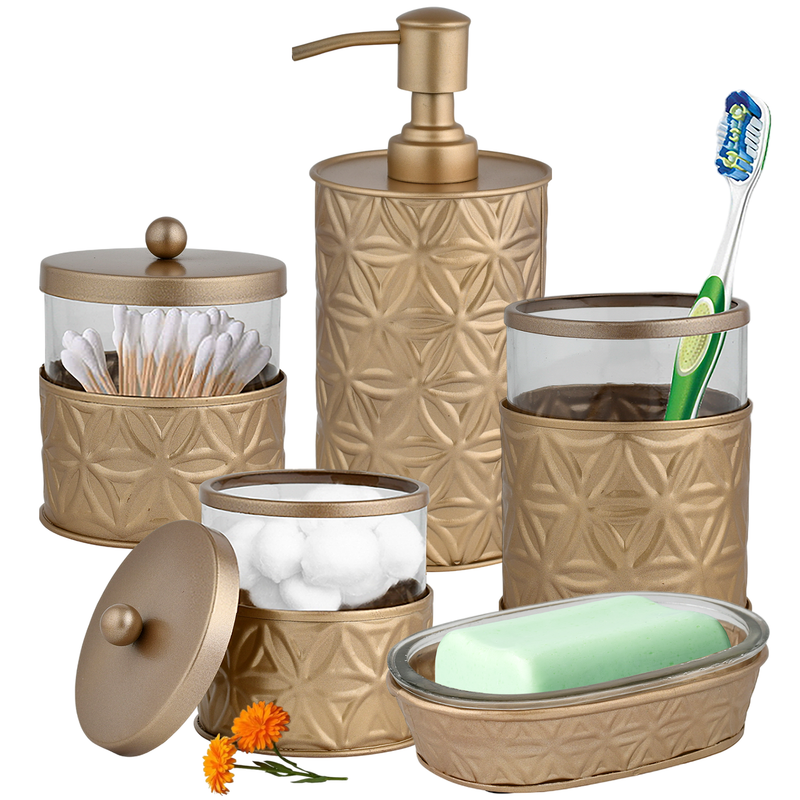 5-Piece Champagne Gold Bathroom Accessories Set