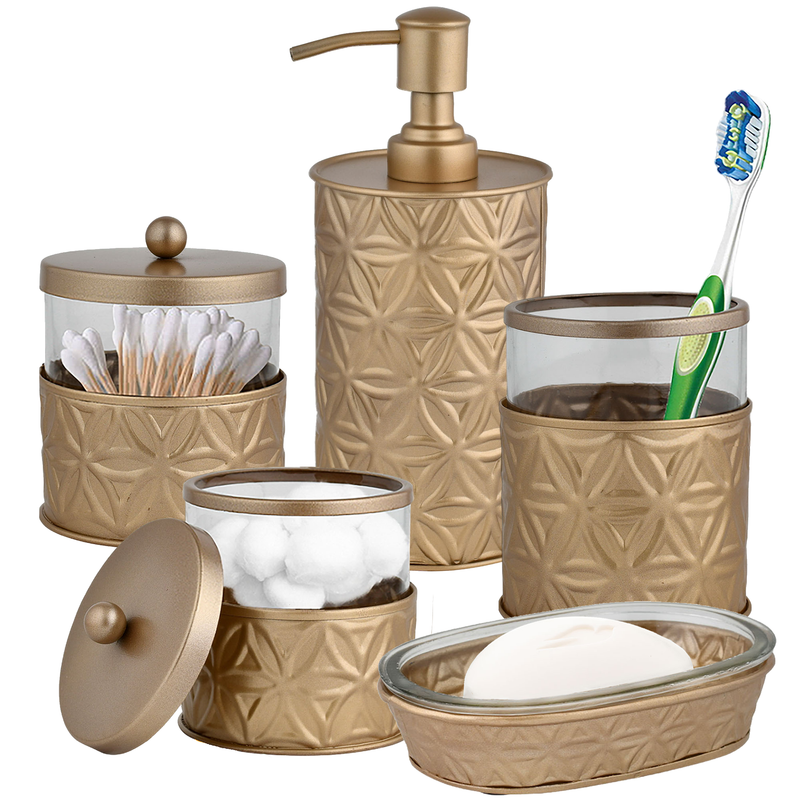 5-Piece Champagne Gold Bathroom Accessories Set