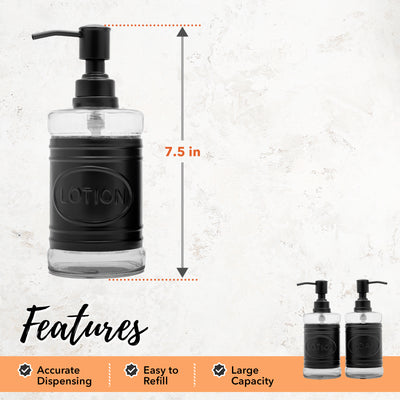 Glass and Black Metal Soap Dispenser Set