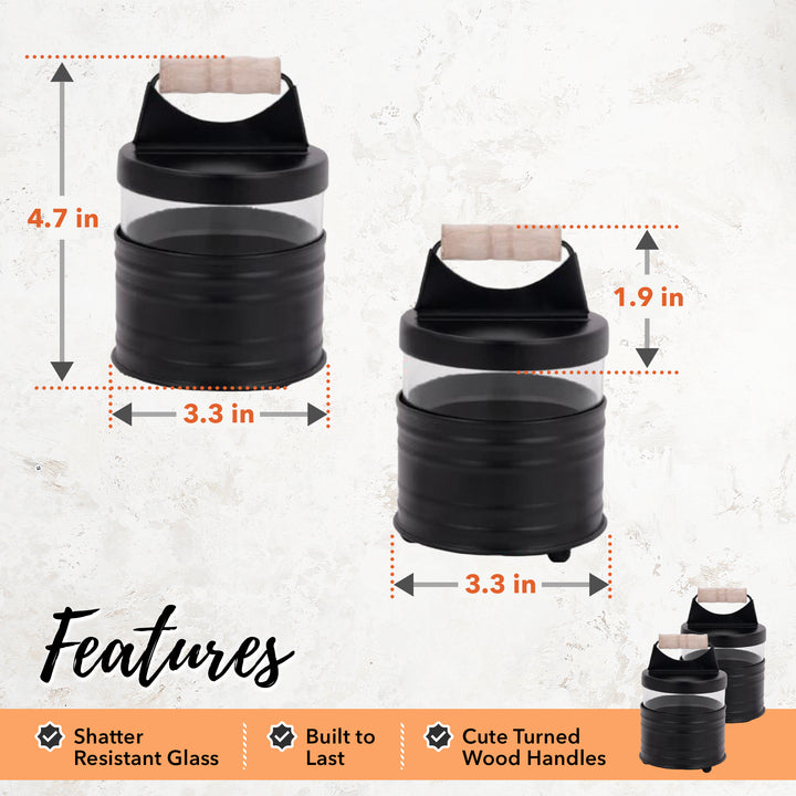 Black Metal Apothecary Jars w/ Wooden Handles