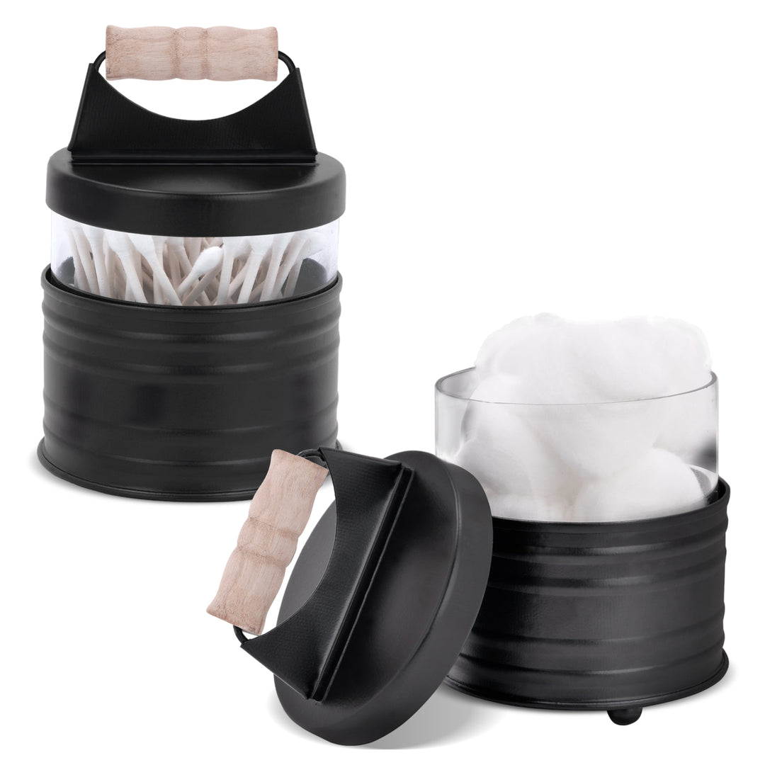 Black Metal Apothecary Jars w/ Wooden Handles