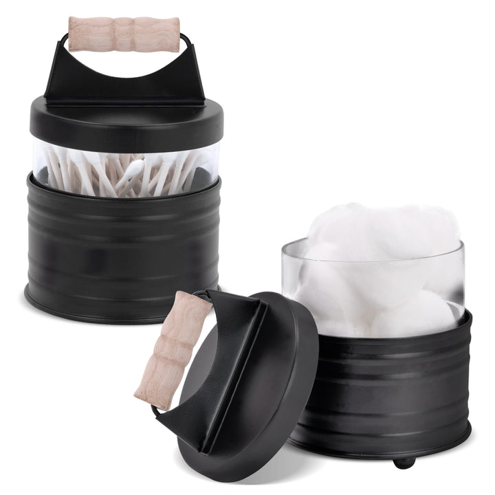 Black Metal Apothecary Jars w/ Wooden Handles