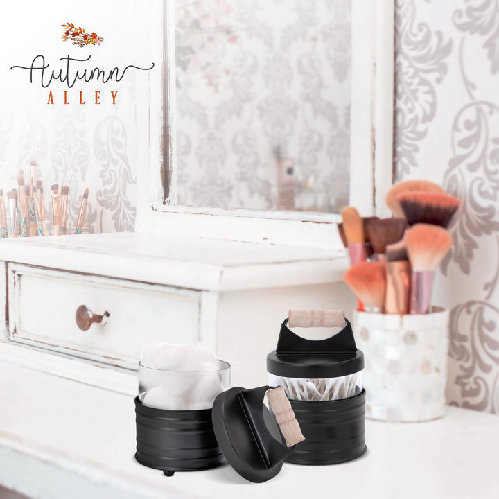Black Metal Apothecary Jars w/ Wooden Handles