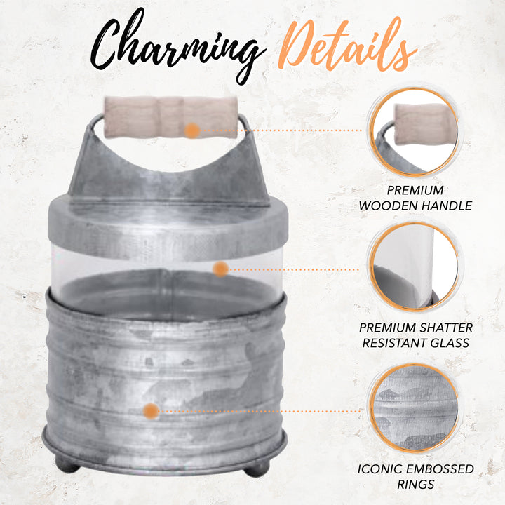 Galvanized Metal Apothecary Jars w/ Wooden Handles