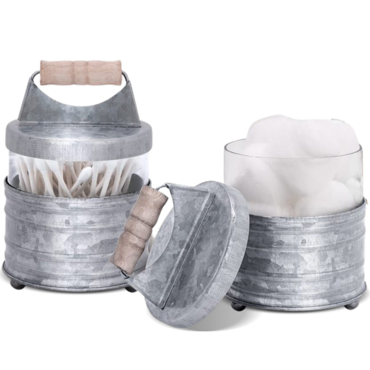 Galvanized Metal Apothecary Jars w/ Wooden Handles
