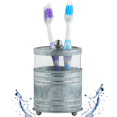 Glass and Galvanized Toothbrush Holder