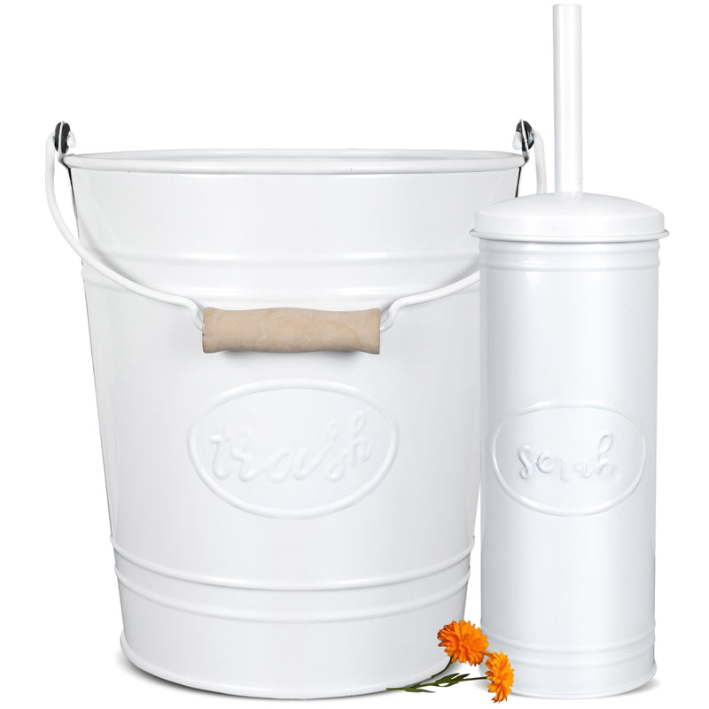 White Label Line Trash Pail & Toilet Brush Set