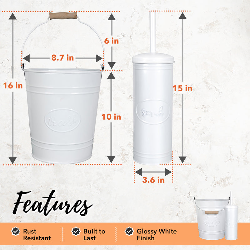 White Label Line Trash Pail & Toilet Brush Set