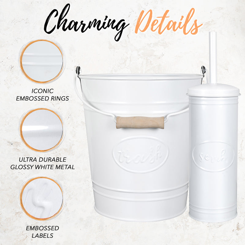 White Label Line Trash Pail & Toilet Brush Set