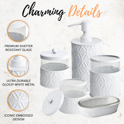 5-Piece White Jamie Line Bathroom Accessories Set