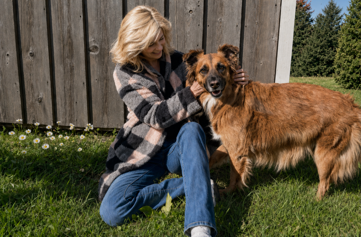 Autumn Alley founder Kim Scopelliti with her dog Sophie in rural Pennsylvania