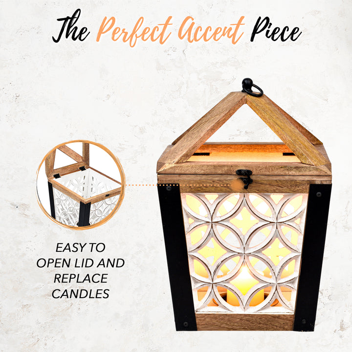 Large Decorative Wooden Candle Lantern Set