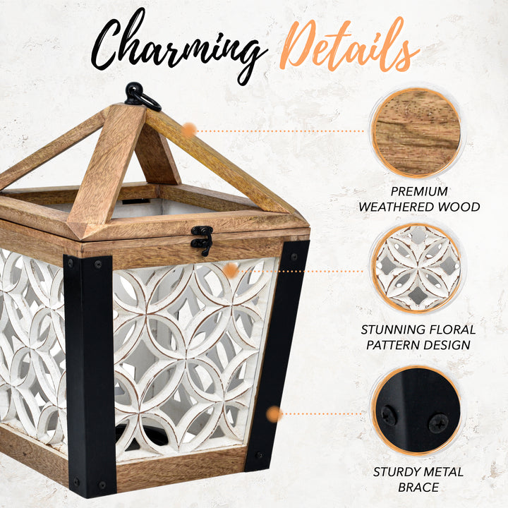 Large Decorative Wooden Candle Lantern Set