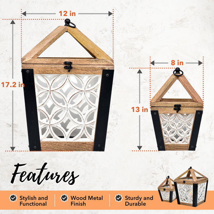 Large Decorative Wooden Candle Lantern Set