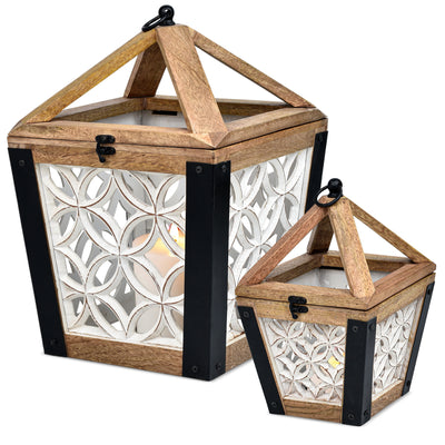 Large Decorative Wooden Candle Lantern Set