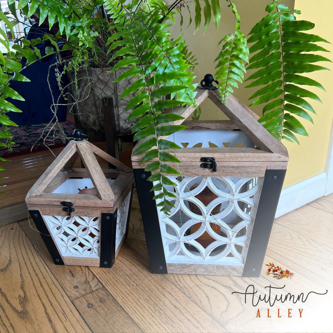 Large Decorative Wooden Candle Lantern Set