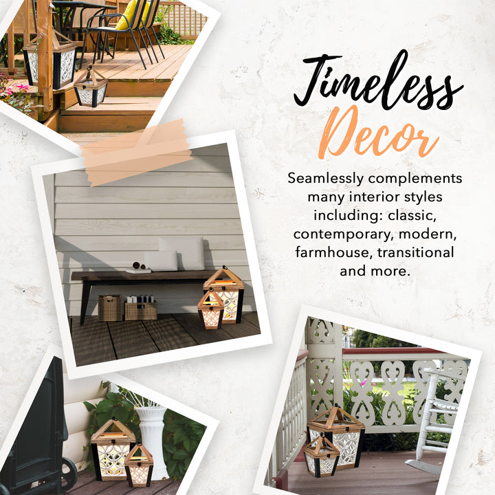 Large Decorative Wooden Candle Lantern Set