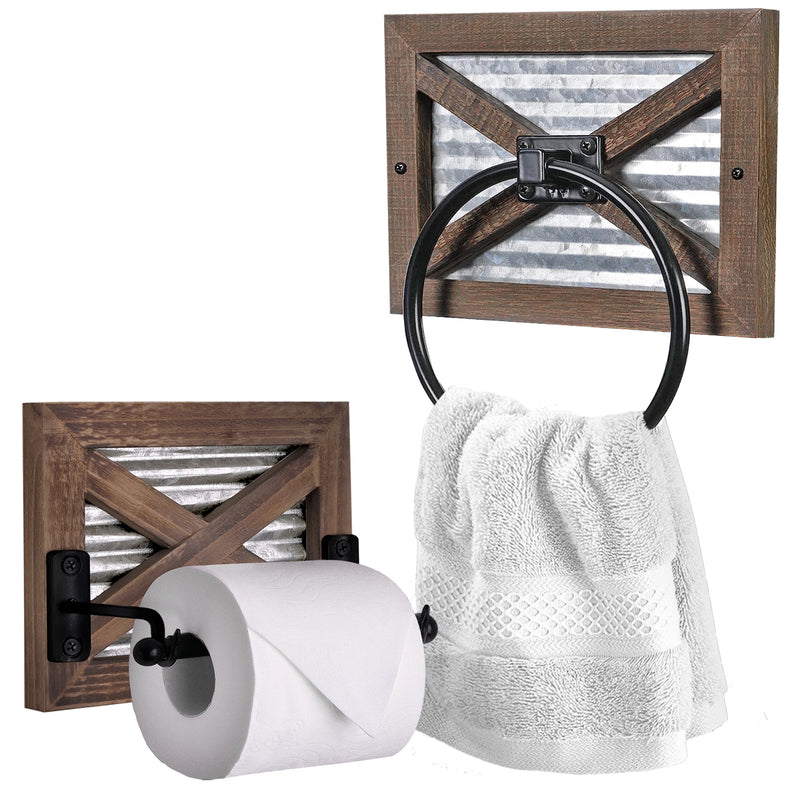Barn Door Bathroom Towel Ring and Toilet Paper Holder Set