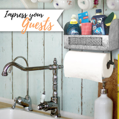 Wall-Mounted Galvanized Paper Towel Holder with Shelf