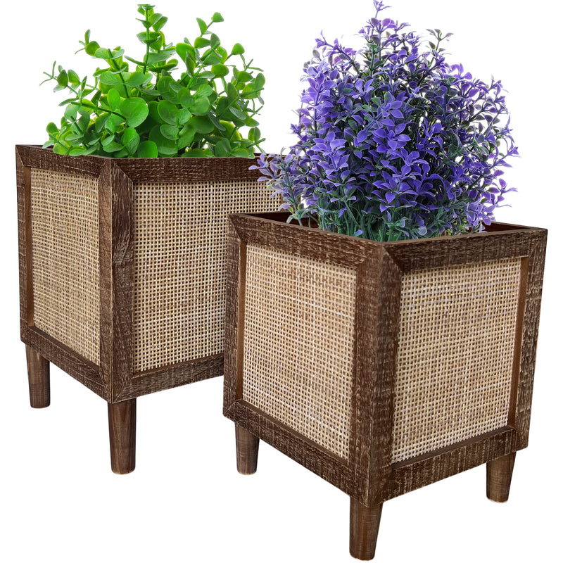 Boho Indoor Planter Set With Rattan Accent