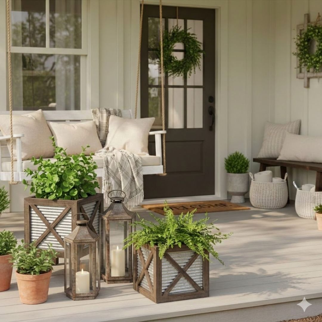 farmhouse style indoor planter Autumn Alley Indoor Rustic Farmhouse Planter Set, 2 Pc. Wood & Galvanized Flower Pots, Home Decor