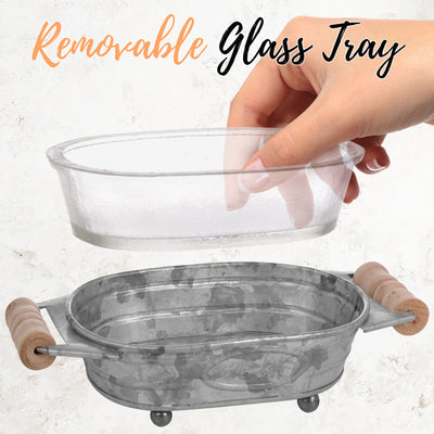 Galvanized and Glass Bathroom Soap Dish