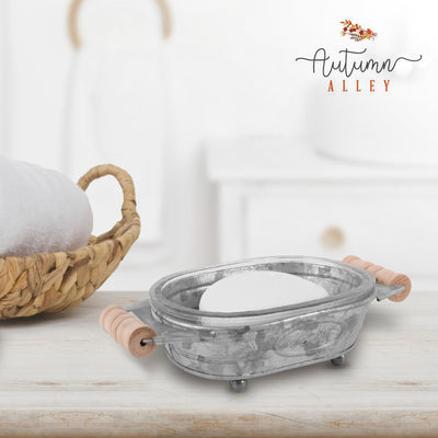 Galvanized and Glass Bathroom Soap Dish