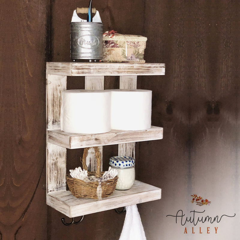Wooden Wall-Mounted Shelf with Hooks