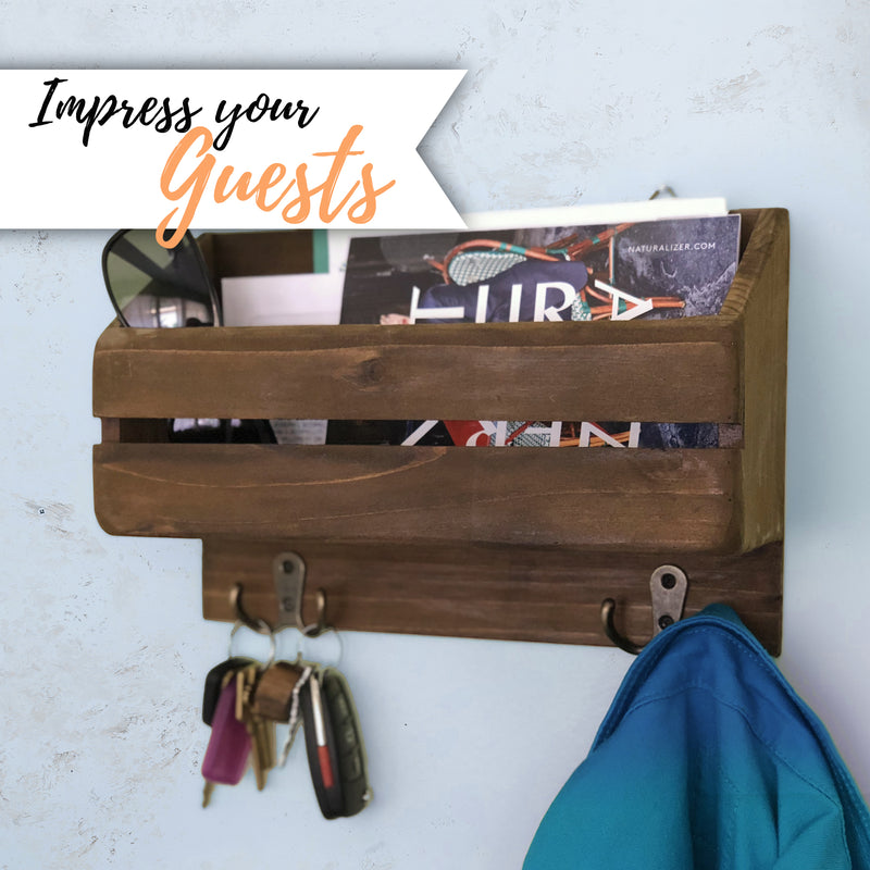 Wooden Wall Mounted Organizer with Hooks