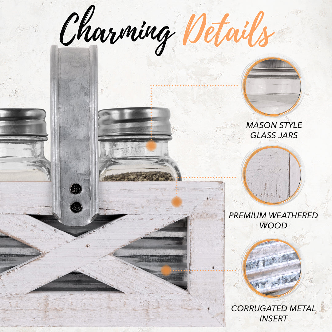 Salt and Pepper Shakers in Barn Door Caddy