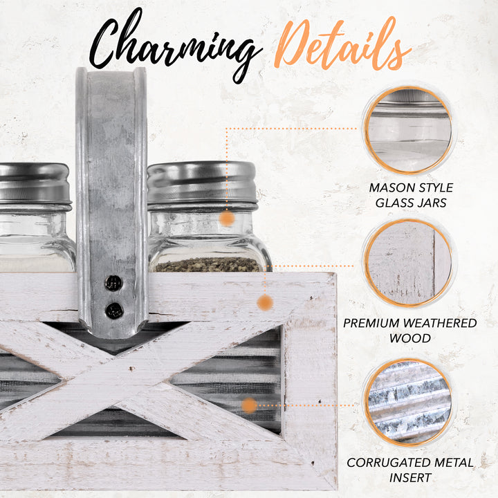 Salt and Pepper Shakers in Barn Door Caddy