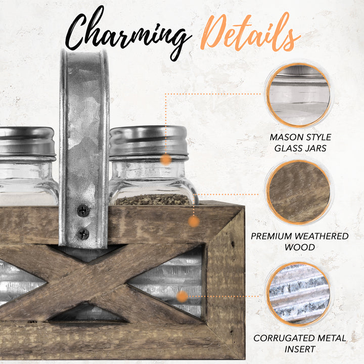 Salt and Pepper Shakers in Barn Door Caddy