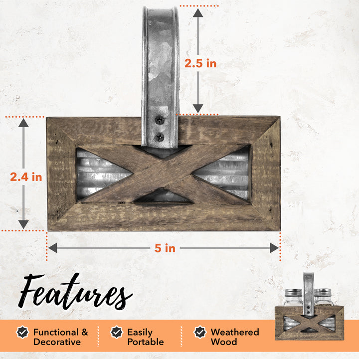 Salt and Pepper Shakers in Barn Door Caddy