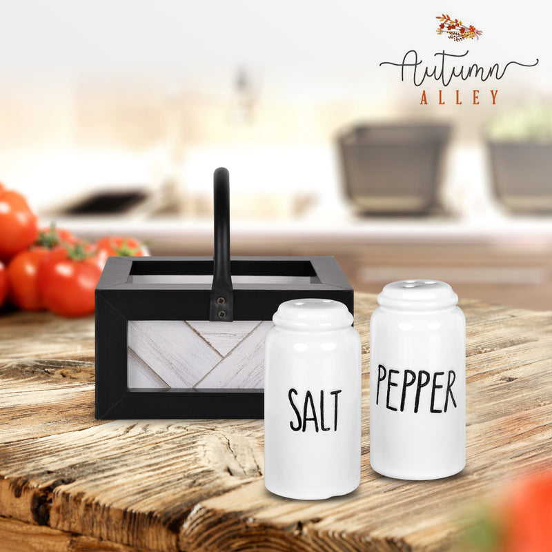 Shiplap Farmhouse Salt and Pepper Shakers Caddy Set