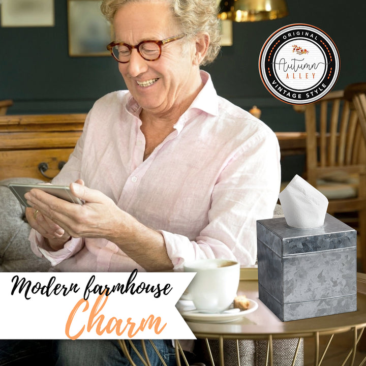 Galvanized Metal Square Tissue Box