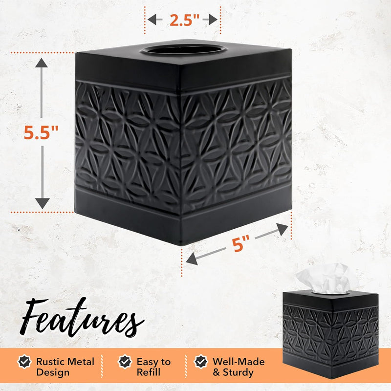 Jamie Line Black Metal Square Tissue Box