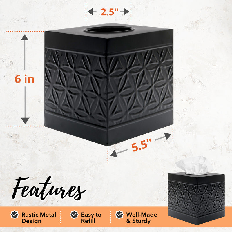 Jamie Line Black Metal Square Tissue Box