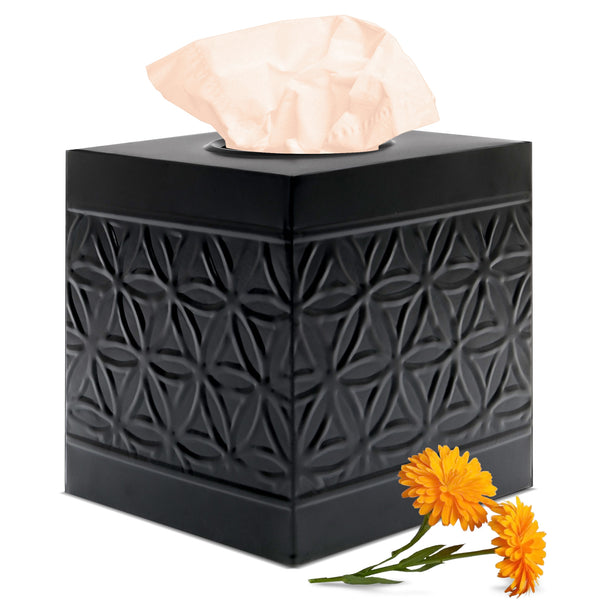 Jamie Line Black Metal Square Tissue Box - Farmhouse Bathroom
