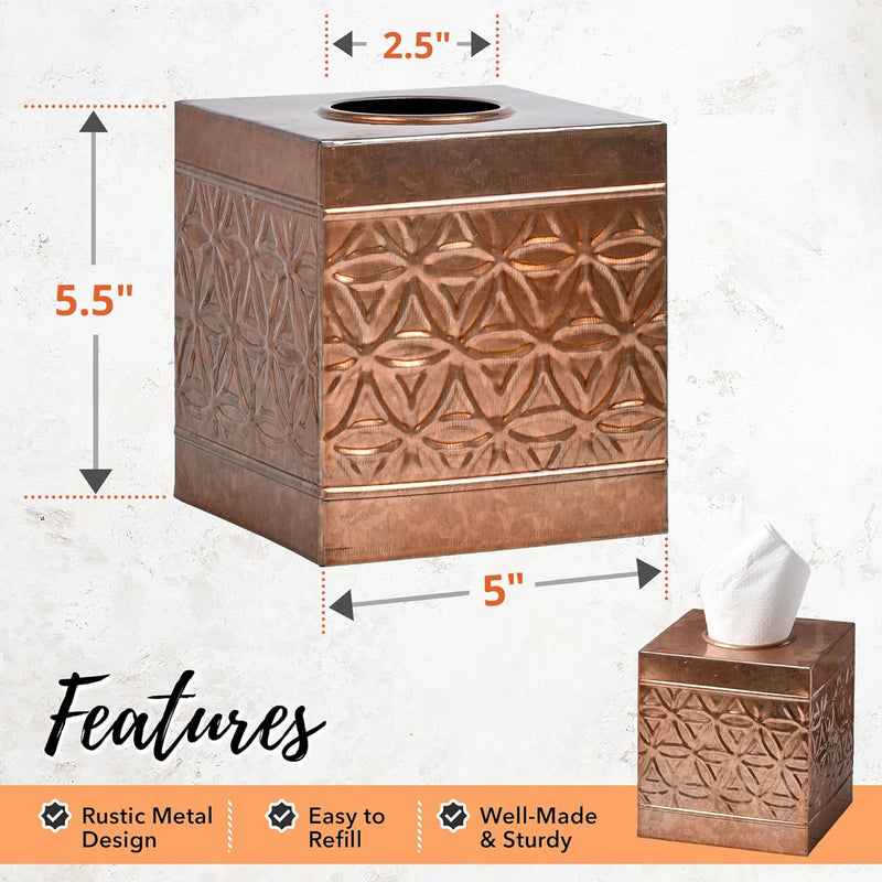 Jamie Line Copper Metal Square Tissue Box