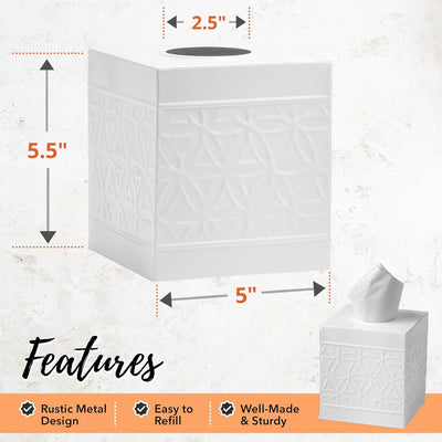 Jamie Line White Metal Square Tissue Box