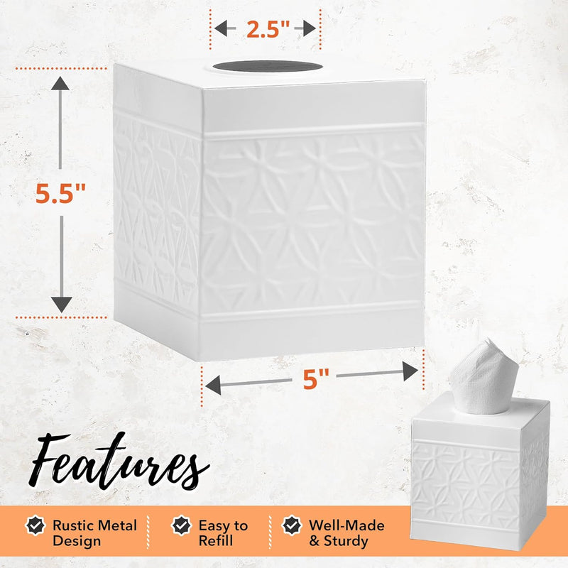 Jamie Line White Metal Square Tissue Box