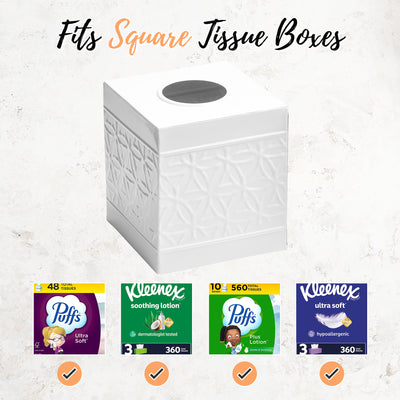 Jamie Line White Metal Square Tissue Box