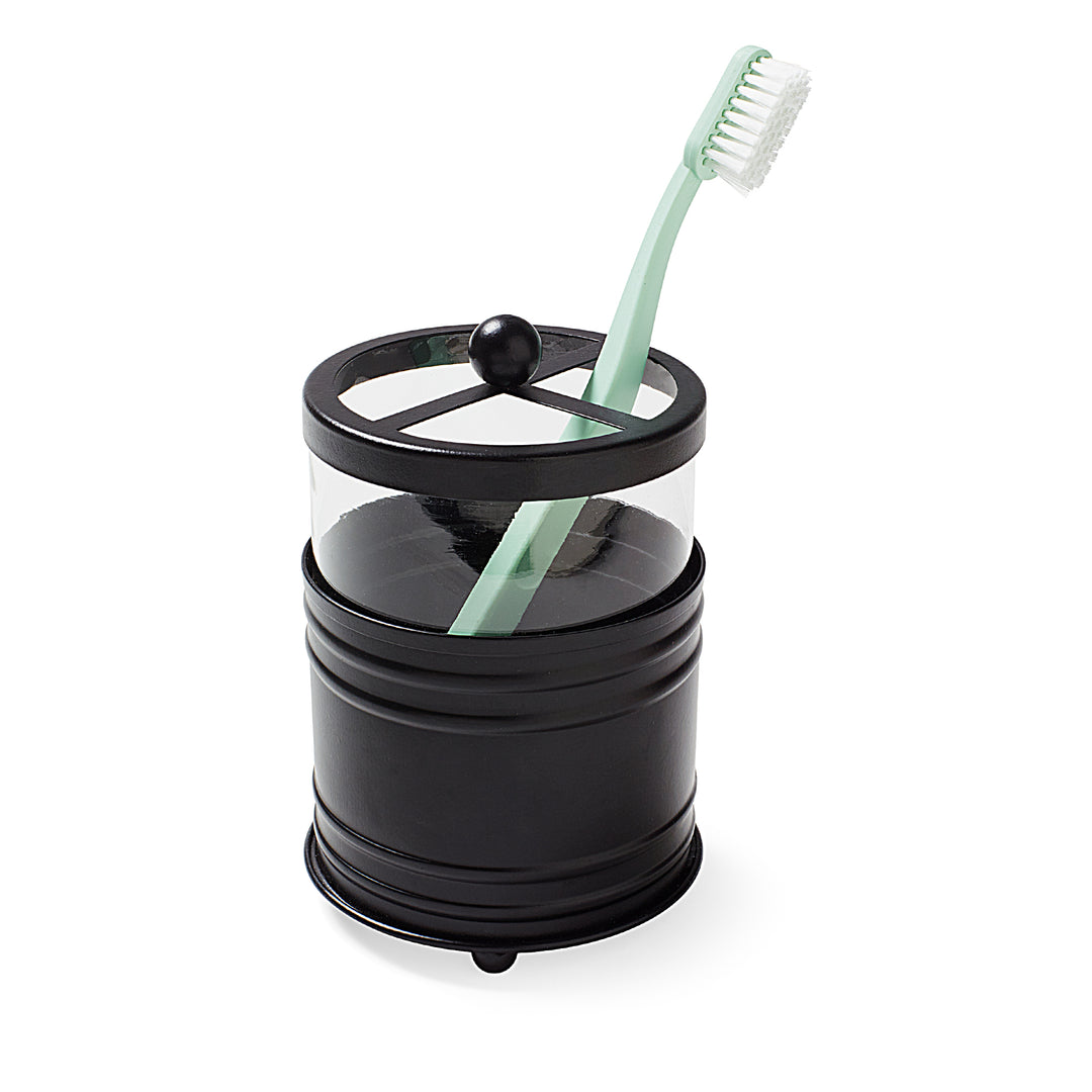 Glass and Black Metal Toothbrush Holder